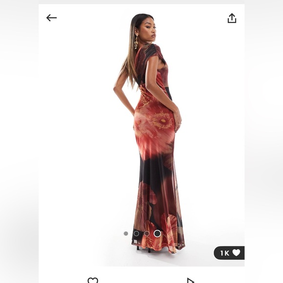 ASOS DESIGN Mesh Twist One Shoulder Midi Dress w/ Pink Floral - Picture 4 of 5